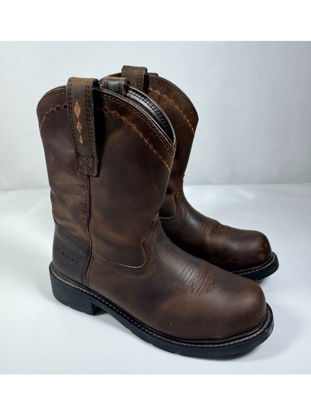 Ariat US 8.5B Women Steel Toe Fat Baby Brown Leather Work Boots  10040431